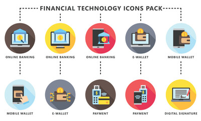 Financial technology rounded multi color icons pack, contain online banking, e-wallet, payment and more. vector EPS 10 .use for UI, UX financial theme, app and web development.
