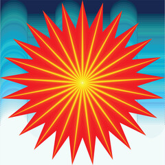 12 corners red sun star with blue background