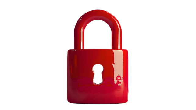 Padlock, red color lock isolated on white transparent, 3d render
