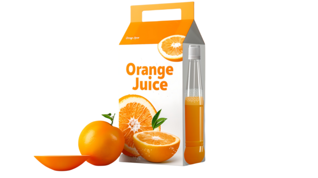 Orange juice carton box isolated on white transparent
