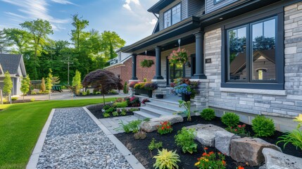Freshly renovated home exterior with landscaping