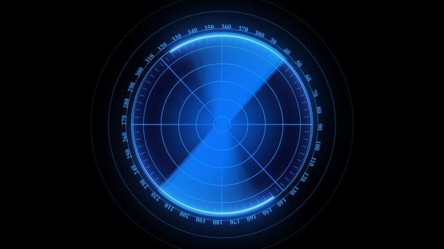 Signal transmitted Sonar radar. Glow green background with navigation radar. Animation on the moving navigation radar screen.