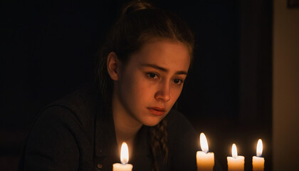 Concerned Woman by Candlelight