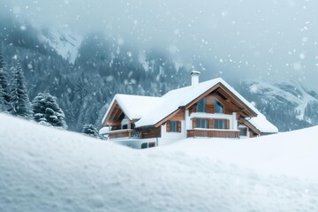 A charming chalet house nestled in a snowy alpine setting