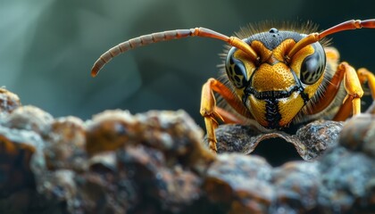 High-resolution image of a wasp resting on its nest Ideal for wide banner