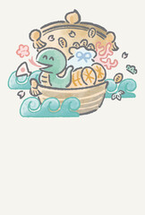 巳年　巳　蛇　へび　蛇　年賀2025　はがきテンプレート　宝船　墨絵　水彩　かわいい　和風　イラスト