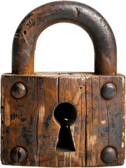Old Rustic Metal Padlock in Wooden Bolt Box