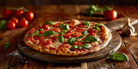 Pizza on a wooden table