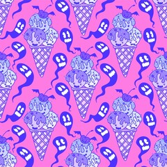 Cartoon candy seamless Halloween ice cream pattern for wrapping paper and fabric