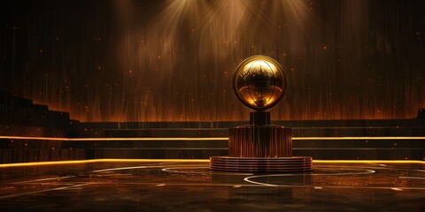 Winner Award trophy Podium, Stage or Pedestal with Golden basketball, with copy space