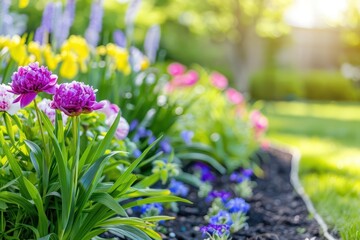 Obraz premium A picturesque perennial garden showcasing longlasting blooms like peonies