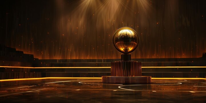 Winner Award trophy Podium, Stage or Pedestal with Golden basketball, with copy space