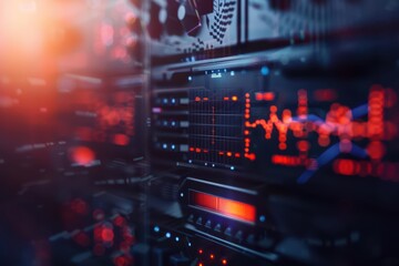 Obraz premium A vivid portrayal of performance issues with slow response indicators and performance graphs overlaying a technology setup