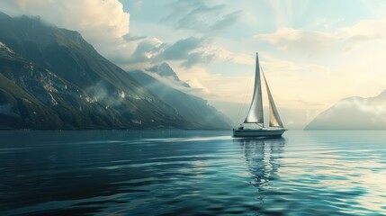 Gentle waves concept captures a tranquil seaside where sailboats drift effortlessly on calm waters