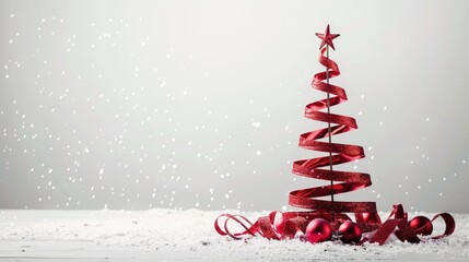 Ribbon Christmas tree on white backdrop