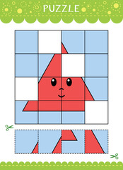 Puzzle for kids. Find the missing parts of the picture. Simple educational game. Cut and glue. Vector worksheet