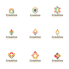 Set of Abstract Geometric Minimalist Logos in Various Colors