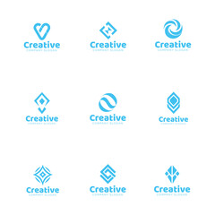 Set of Abstract Geometric Minimalist Logos in Blue