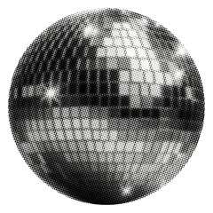 disco ball isolated with square mirrors vintage grunge halftone magazine dotted texture collage element for retro music dance culture design