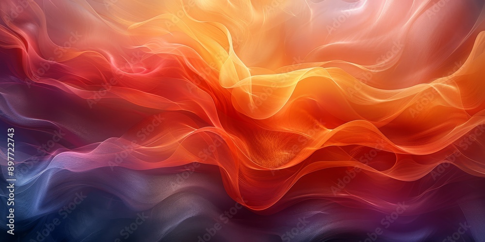 Wall mural dynamic abstraction with flowing colors resembling smoke or waves in fabric, creating mesmerizing ef
