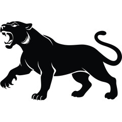 Panther roaring with full length in the wild