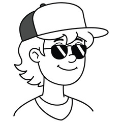 Cartoon head and neck of teenage guy wearing glasses