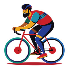 Curvy-bodied man cycling on outdoor path