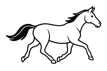 Running black line art of a horse on a white background