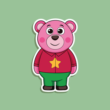 Sticker of Cute Pink Lotso Bear Wearing a Vietnamese Hat