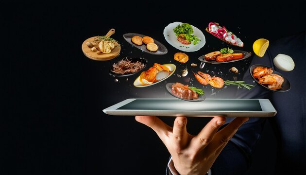 Concetto di cibo pronto ordinato on line e consegna a domicilio