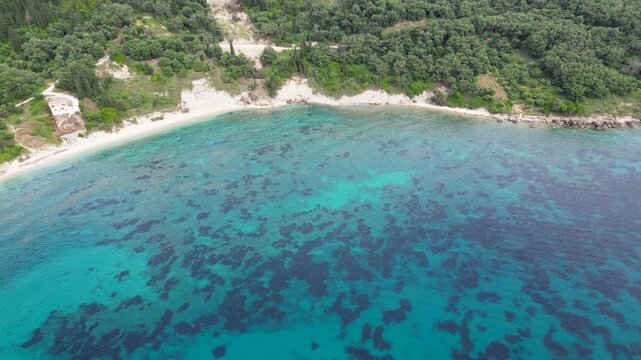 Sea coast bay, Agios Georgios Corfu Greece, drone aerial view