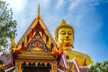 Fototapeta premium Large Golden Buddha Wat Paknam Temple Complex Bangkok Thailand