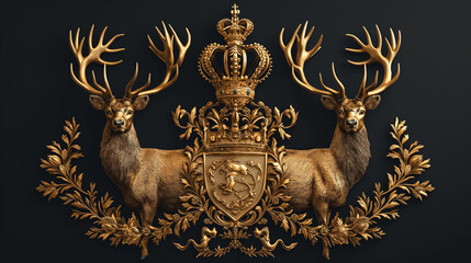 Luxury coat of arms art. Black background. Deers 