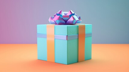 A beautifully wrapped gift box with a colorful ribbon and bow on a pastel background.