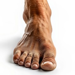 Naklejka premium Close-up of a persons foot with visible toes and nails highlighting the texture and detail.