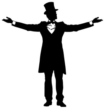 recommend clip art: Silhouette of a circus ringmaster in black, isolated