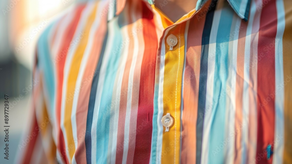 Sticker Men s striped shirt in close up with blurred background