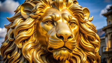 Golden Lion Statue Close-Up, sculpture, gold, lion, statue