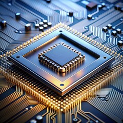 Golden Processor on Circuit Board, computer , technology , chip , hardware