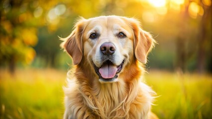 Obraz premium Golden Retriever Portrait in Warm Sunset Light, dog, portrait, golden retriever, pet