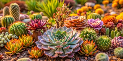 Fototapeta premium Succulent Garden Composition A Colorful Arrangement of Cacti and Succulents, Cactus , Succulents , Garden , Plants