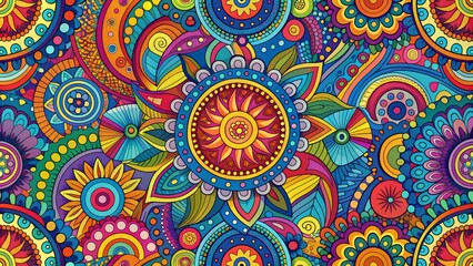 Vibrant Mandala Pattern Seamless Colorful Floral Design, Circular Patterns, Bright Hues, Psychedelic Art, Mandala, Pattern, Abstract