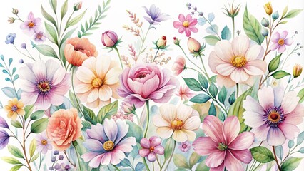 Watercolor Floral Bouquet Delicate Blooms in Pastel Hues, Watercolor Painting, Floral Art, Botanical Illustration, Flower Arrangement, floral, watercolor