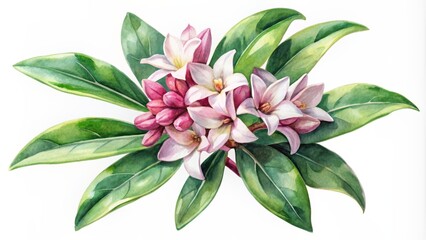 Watercolor Illustration of a Pink Oleander Branch, Floral Art, Botanical Illustration, White Background, Oleander Flower, Oleander Plant, Watercolor Painting