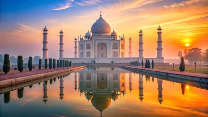 Sunrise over the iconic Taj Mahal in Agra, India, Taj Mahal, sunrise, Agra, India, monument, architecture
