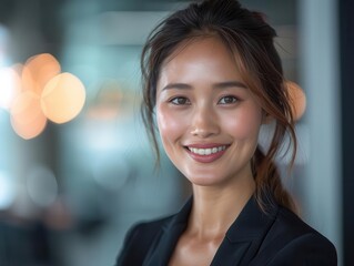 Obraz premium A businesswoman in affection, patting a colleagues back in a modern office with a blank background, closeup shot, soft lighting