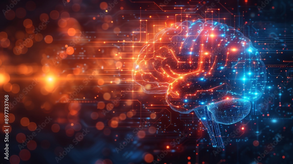 Leinwandbilder digital illustration of an artificial intelligence brain with glowing circuits, futuristic technolog