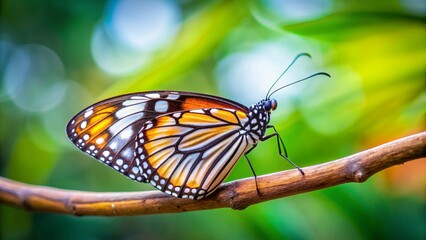 Obraz premium A Vibrant Monarch Butterfly Perched on a Twig, Macro Photography, Nature, Insect, Wings, butterfly, monarch