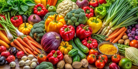 A Vibrant Still Life of Fresh Vegetables and Fruits, Capturing the Essence of a Healthy Diet, Healthy Eating , Still Life , Food Photography , Produce