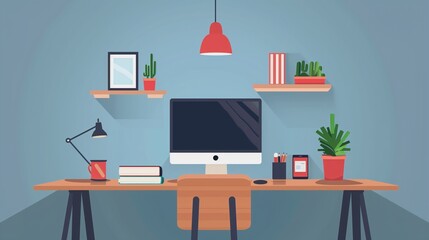 Modern desk with laptop.